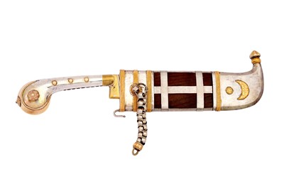 Lot 218 - λ A COMMEMORATIVE SILVER AND GOLD-MOUNTED PICHANGATTI DAGGER AND ITS SHEATH