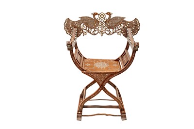 Lot 212 - λ A HARDWOOD ANGLO-INDIAN IVORY AND EBONY-INLAID ARMCHAIR