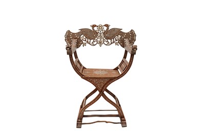 Lot 212 - λ A HARDWOOD ANGLO-INDIAN IVORY AND EBONY-INLAID ARMCHAIR