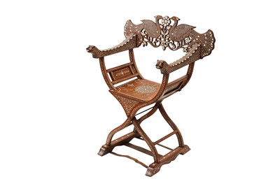 Lot 212 - λ A HARDWOOD ANGLO-INDIAN IVORY AND EBONY-INLAID ARMCHAIR