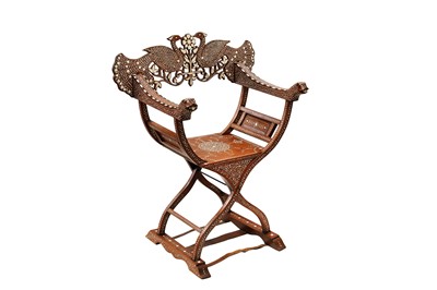 Lot 212 - λ A HARDWOOD ANGLO-INDIAN IVORY AND EBONY-INLAID ARMCHAIR