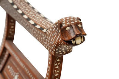 Lot 212 - λ A HARDWOOD ANGLO-INDIAN IVORY AND EBONY-INLAID ARMCHAIR