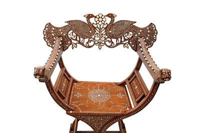 Lot 212 - λ A HARDWOOD ANGLO-INDIAN IVORY AND EBONY-INLAID ARMCHAIR