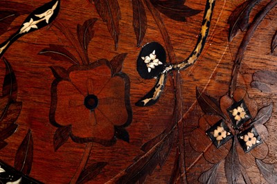 Lot 234 - λ AN IVORY-INLAID HARDWOOD FURNITURE PANEL WITH BOLD NASTA'LIQ CALLIGRAPHY