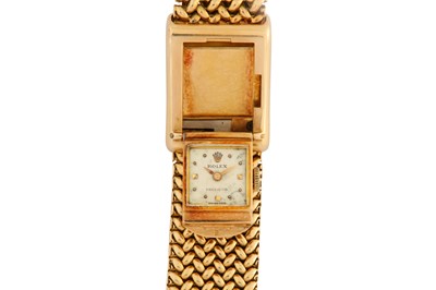 Lot 68 - A RARE 18K GOLD ROLEX BRACELET WATCH WITH CONCEALED DIAL