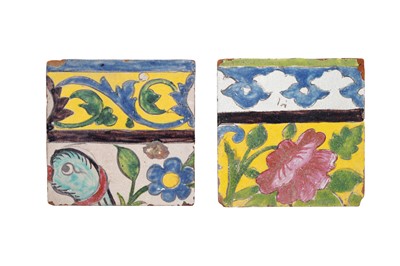 Lot 293 - FOUR SQUARE FRAGMENTS OF CUERDA SECA POTTERY TILES