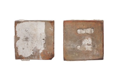 Lot 293 - FOUR SQUARE FRAGMENTS OF CUERDA SECA POTTERY TILES