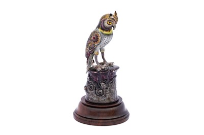Lot 248 - AN INDIAN POLYCHROME-ENAMELLED SILVER FIGURINE OF AN OWL