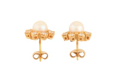 Lot 7 - A PAIR OF CULTURED PEARL AND DIAMOND EARRINGS