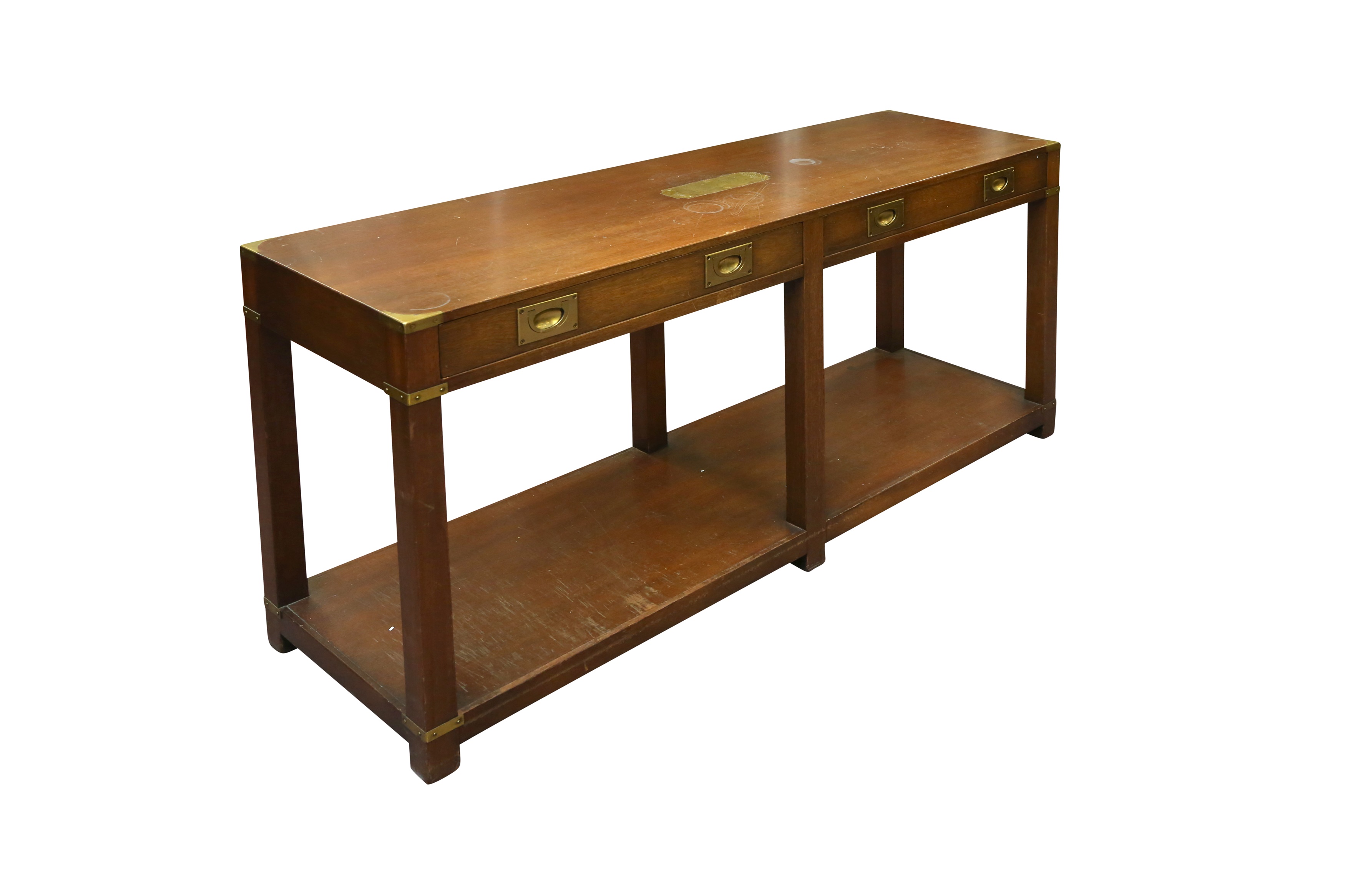 Campaign Console Table Lot 401 - A GEORGIAN STYLE CAMPAIGN CONSOLE TABLE