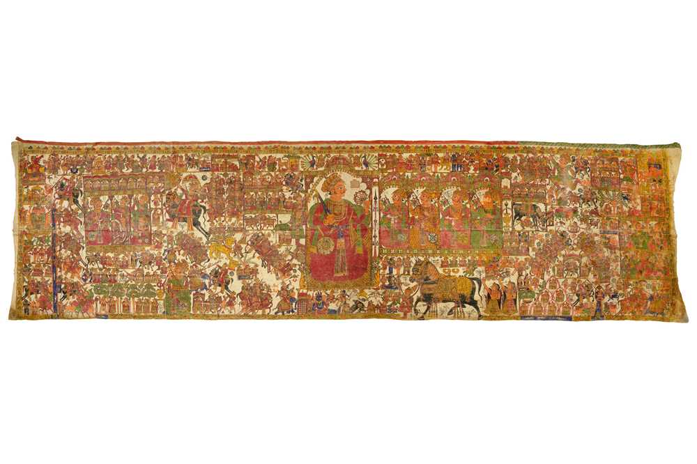 Lot 203 - A POLYCHROME-PAINTED RAJPUT COTTON BANNER