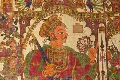 Lot 203 - A POLYCHROME-PAINTED RAJPUT COTTON BANNER