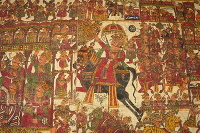 Lot 203 - A POLYCHROME-PAINTED RAJPUT COTTON BANNER