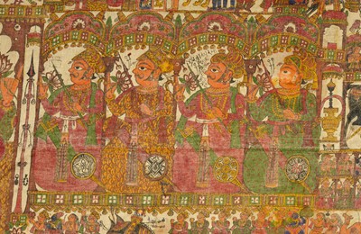 Lot 203 - A POLYCHROME-PAINTED RAJPUT COTTON BANNER