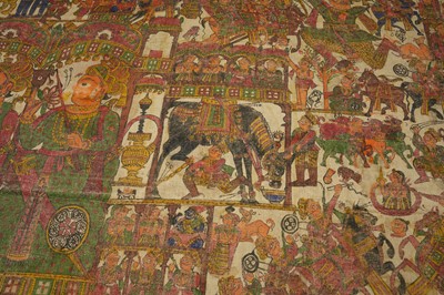 Lot 203 - A POLYCHROME-PAINTED RAJPUT COTTON BANNER