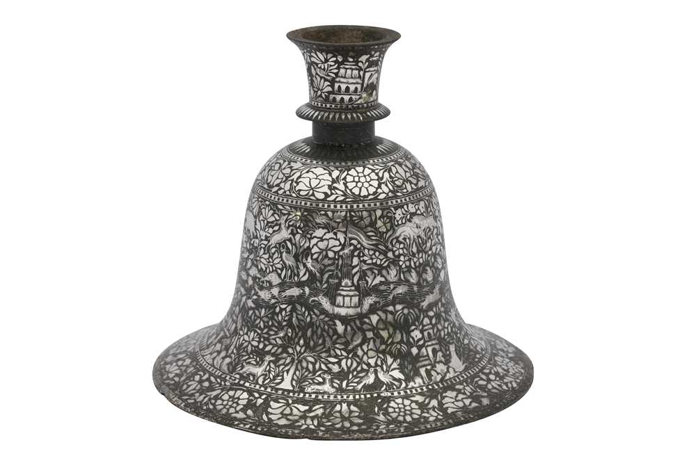 Lot 31 - A BIDRI SILVER-INLAID HUQQA BASE WITH SAILING