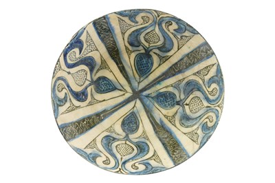 Lot 18 - A LARGE COBALT BLUE AND BLACK-PAINTED KASHAN POTTERY BOWL