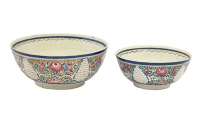 Lot 74 - TWO ASIAN-INSPIRED GUANGDONG-STYLE 'FAMILLE ROSE' POTTERY BOWLS