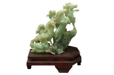 Lot 248 - A VERY LARGE CHINESE HARDSTONE 'HORSES' FIGURE