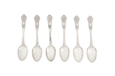 Lot 288 - A rare set of Victorian ‘private die’ sterling silver teaspoons, London 1847 by George Adams of Chawner and Co