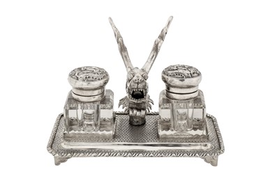 Lot 147 - An early 20th century Chinese export silver ink stand, Canton circa 1910 by Qiao Yuan Sheng, retailed by Hung Chong of Shanghai