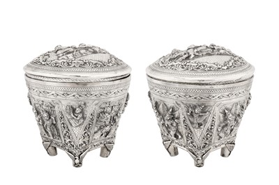 Lot 120 - A pair of early to mid-20th century Thai unmarked silver betel boxes, Chiang Mai circa 1940