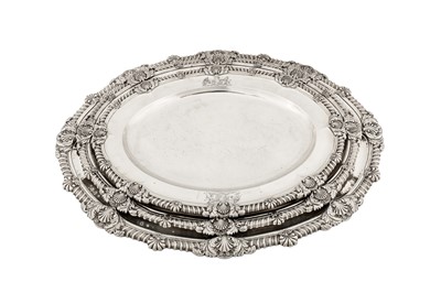 Lot 445 - Baron Cahir – A fine graduated set of three George III sterling silver meat dishes, London 1811 by Paul Storr (1771-1844, first reg. 12th Jan 1793)