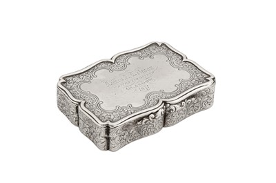 Lot 69 - A Victorian sterling silver snuff box, Birmingham 1847 by Nathaniel Mills