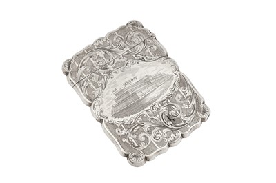 Lot 64 - A Victorian sterling silver ‘castle top’ card case, Birmingham 1850 by Foxall and Co