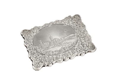 Lot 66 - A Victorian sterling silver ‘castle top’ card case, Birmingham 1853 by Nathaniel Mills