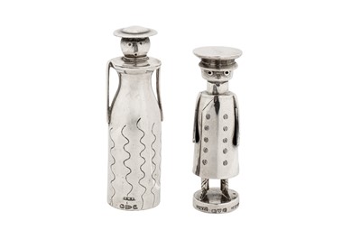 Lot 60 - Two Victorian /Edwardian sterling silver novelty condiment pots, Chester 1894/1908 by Saunders and Shepherd