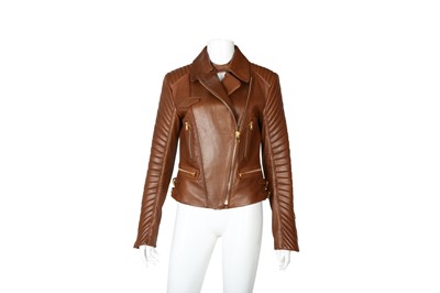 Lot 261 - Tom Ford Brown Leather Quilted Biker Jacket - Size 42