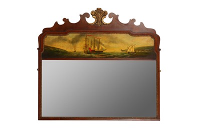 Lot 454 - A REGENCY STYLE FRET MIRROR WITH PAINTED SCENE