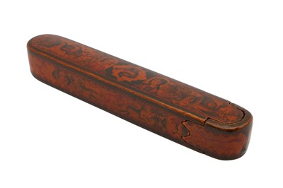 Lot 54 - A QAJAR LACQUERED PAPIER-MÂCHÉ PEN CASE (QALAMDAN) WITH WILD AND MYTHICAL ANIMALS