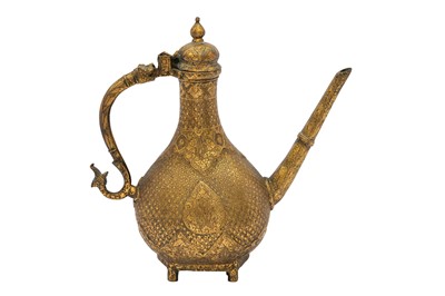 Lot 38 - A MUGHAL-STYLE CAST AND ENGRAVED BRASS EWER