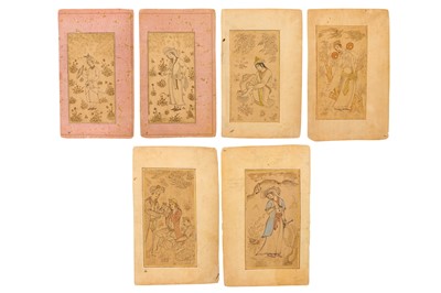 Lot 51 - SIX ARCHAISTIC SAFAVID-REVIVAL PORTRAITS OF YOUTHS
