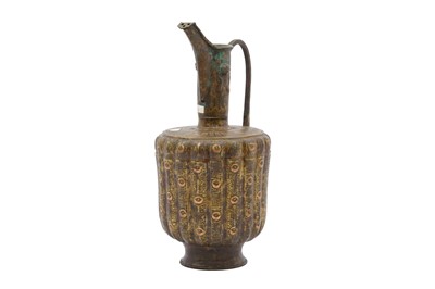 Lot 9 - A COPPER-INLAID BRASS EWER WITH LION AND LUNAR MOTIFS