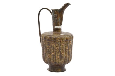 Lot 9 - A COPPER-INLAID BRASS EWER WITH LION AND LUNAR MOTIFS