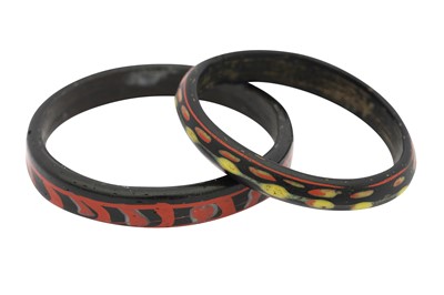 Lot 60 - TWO POLYCHROME MARVERED HOT-WORKED GLASS BANGLES