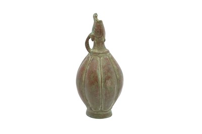 Lot 5 - A SMALL MEDIEVAL BRONZE BOTTLE WITH A PERSIAN GAZELLE SPOUT