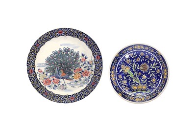 Lot 545 - TWO 20TH-CENTURY POTTERY DISHES WITH FLORAL DECOR
