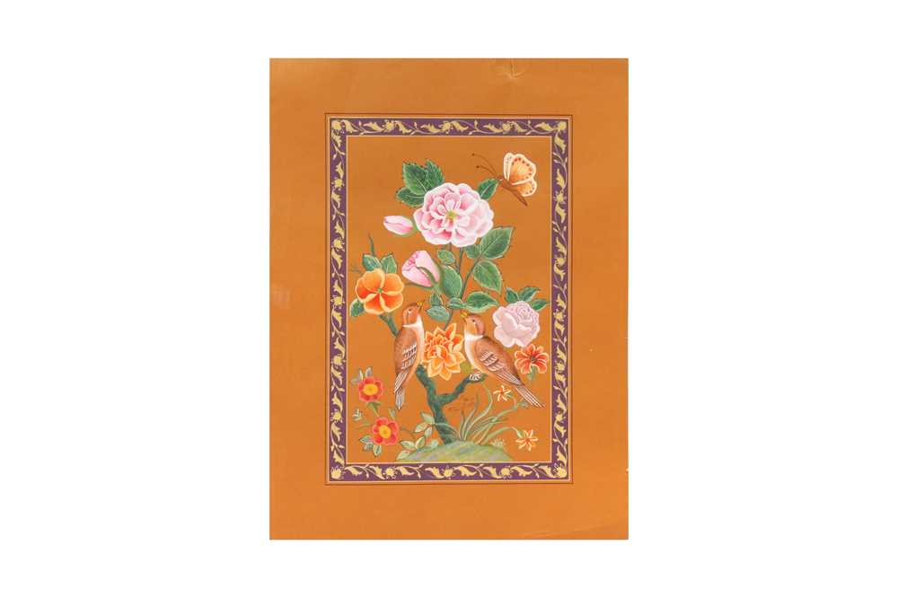 Lot 333 - A MODERN PERSIAN GUL-O-BULBUL (ROSE AND NIGHTINGALE) PAINTING