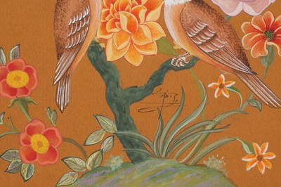 Lot 333 - A MODERN PERSIAN GUL-O-BULBUL (ROSE AND NIGHTINGALE) PAINTING