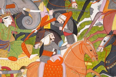 Lot 124 - AN ILLUSTRATION TO A RUKMINI HARAN SERIES: BALARAMA FIGHTING THE ARMIES OF SHISHUPALA