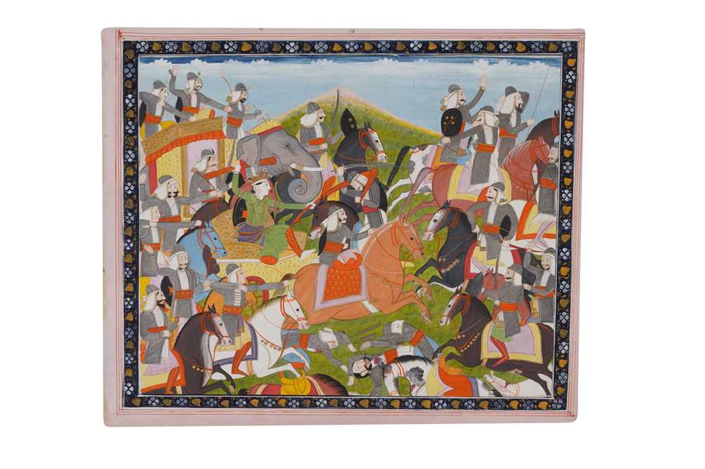 Lot 124 - AN ILLUSTRATION TO A RUKMINI HARAN SERIES: BALARAMA FIGHTING THE ARMIES OF SHISHUPALA