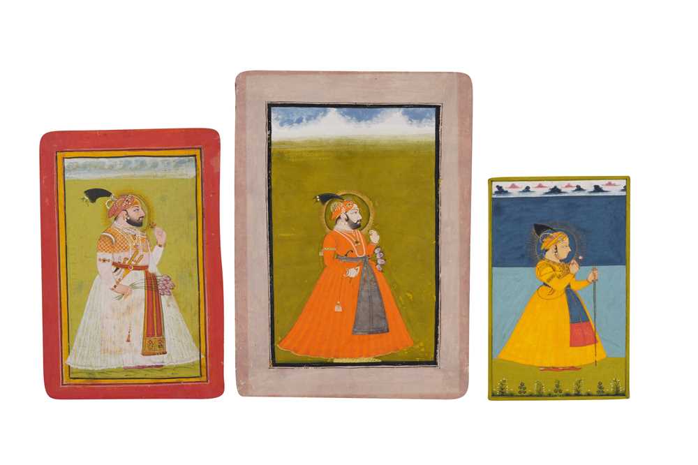 Lot 196 - THREE STANDING PORTRAITS OF INDIAN MAHARAJAS