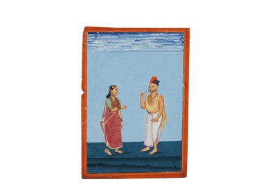 Lot 216 - TWO SOUTH INDIAN COMPANY SCHOOL PAINTINGS OF PAIRS OF LOCAL VILLAGERS AND TRADESPEOPLE