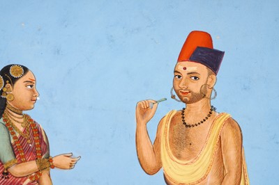 Lot 216 - TWO SOUTH INDIAN COMPANY SCHOOL PAINTINGS OF PAIRS OF LOCAL VILLAGERS AND TRADESPEOPLE