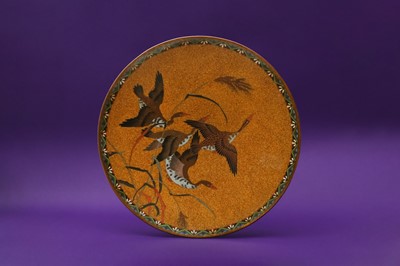 Lot 1005 - A JAPANESE CLOISONNE 'GEESE' DISH