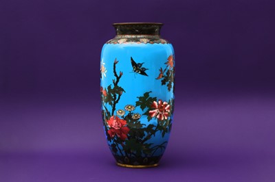 Lot 1002 - A JAPANESE BLUE-GROUND CLOISONNÉ VASE